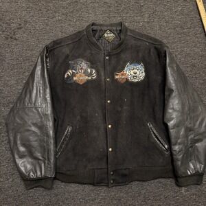 Vintage 80's Varsity Wool Bomber Jacket Patches Trucking Harley Davidson Men XL